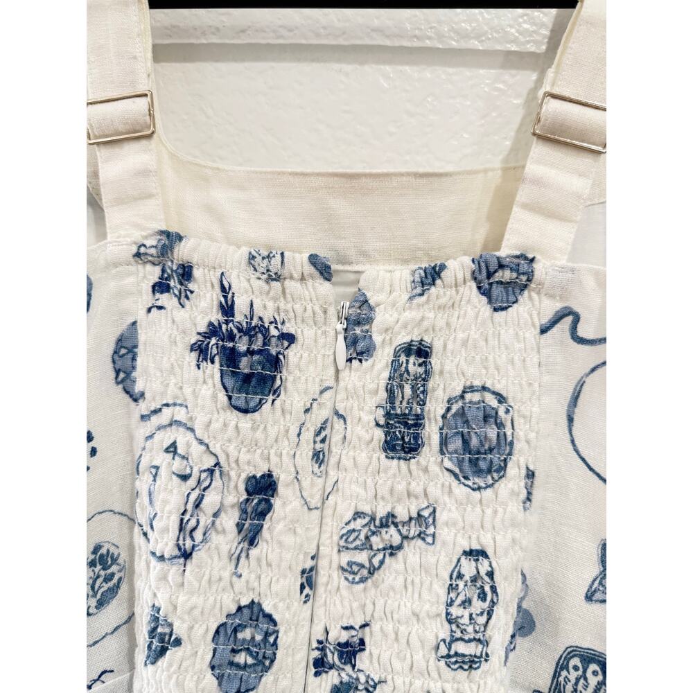Abercrombie & Fitch Linen Blend Wide Strap Mini Dress White Blue Food Medium - Picture 11 of 16